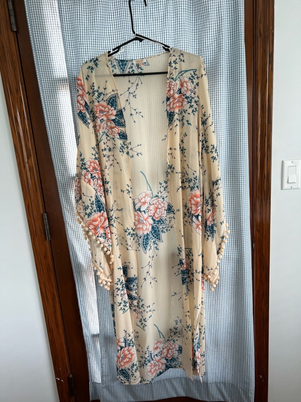Floral Cream Kimono Cardigan with Pink Blooms
